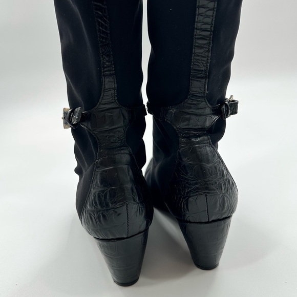 Donald J Pliner Black Tall Wedge Heel Pull On Sock Boots - Picture 8 of 9